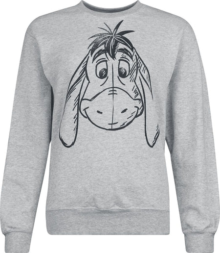 Sweat-shirt Disney de Winnie L'Ourson - Winnie l'Ourson - Bourriquet - Croquis Tête - S à M - pour Femme - gris chiné - Winnie L'Ourson