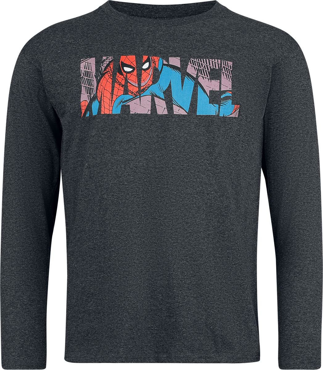 T-shirt manches longues Disney de Marvel Spider Man - Spider Man Window - S à XXL - pour Homme - gris sombre chiné - Marvel Spider Man