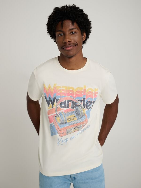 T-Shirt Manches courtes  de Wrangler - Stranger Things Keep on Runnin' - T-shirt Marshmallow - L - pour Homme - blanc - Wrangler