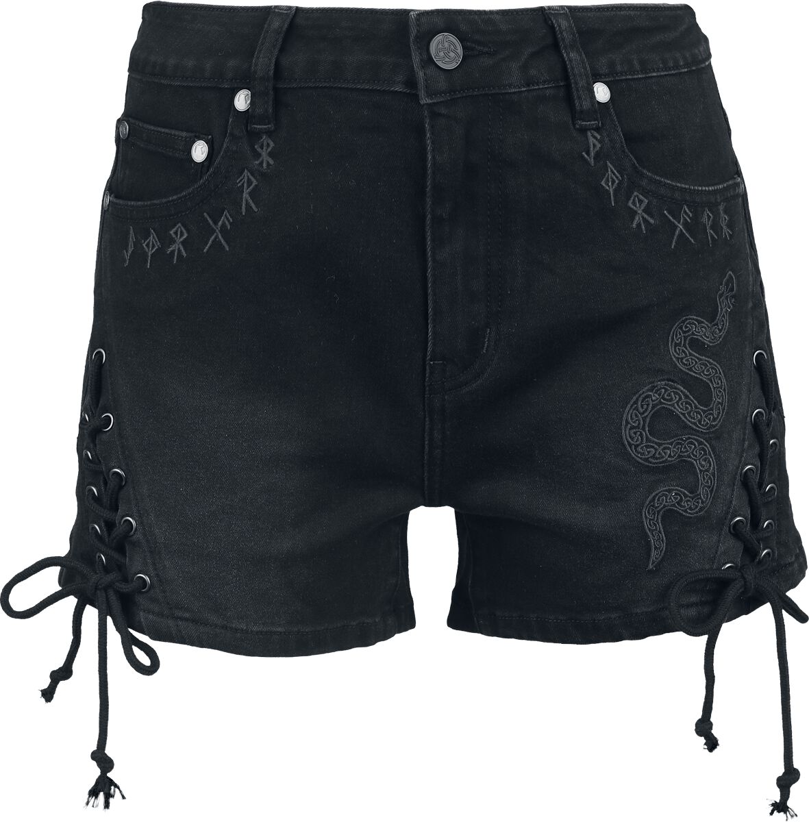 Short  de Black Premium by EMP - Celtic Snake - Short en Jean avec Laçages - 27 à 34 - pour Femme - noir - Black Premium by EMP