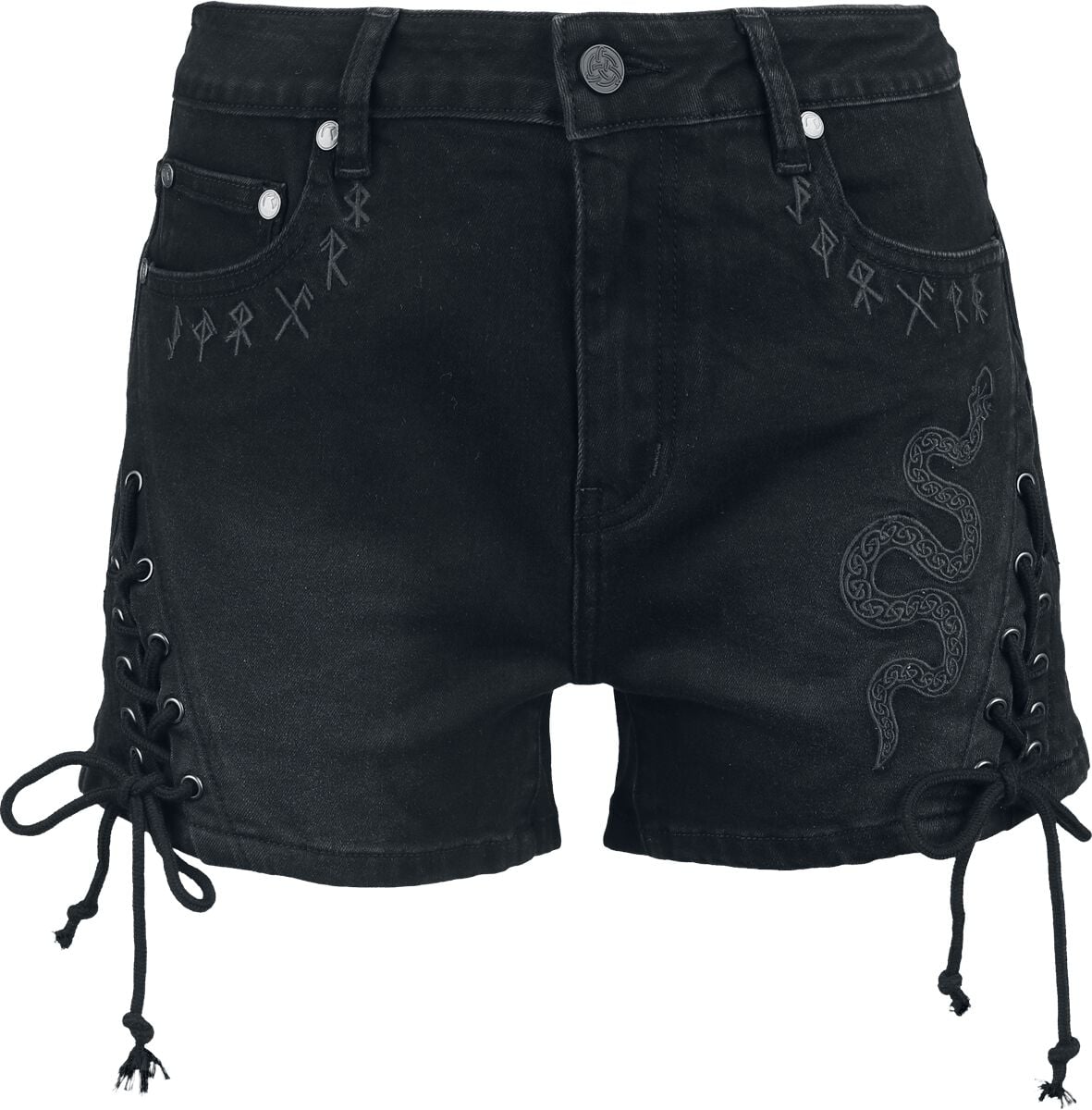 Short  de Black Premium by EMP - Celtic Snake - Short en Jean avec Laçages - 27 à 33 - pour Femme - noir - Black Premium by EMP