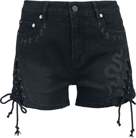 Short  de Black Premium by EMP - Celtic Snake - Short en Jean avec Laçages - 27 à 33 - pour Femme - noir - Black Premium by EMP