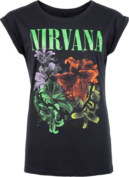 T-Shirt Manches courtes  de Nirvana - Flowers Smiley Cyrstals - S à XL - pour Femme - marine - Nirvana