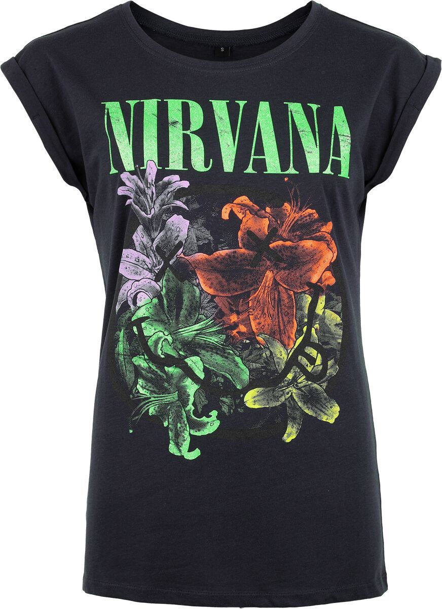 T-Shirt Manches courtes  de Nirvana - Flowers Smiley Cyrstals - S - pour Femme - marine - Nirvana