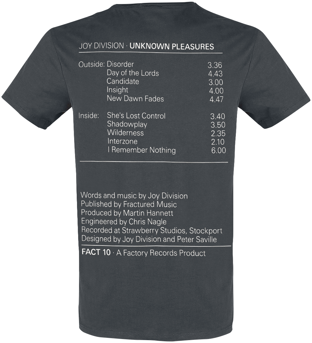 T-Shirt Manches courtes  de Joy Division - Amplified Collection - Pulsar Pocket Tracklist - XS à XXL - pour Homme - anthracite - Joy Division - View 2