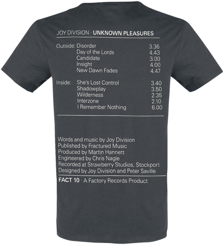 T-Shirt Manches courtes  de Joy Division - Amplified Collection - Pulsar Pocket Tracklist - XS à XXL - pour Homme - anthracite - Joy Division - View 2