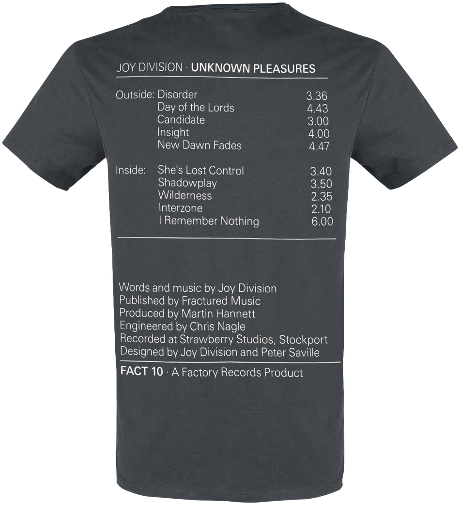 T-Shirt Manches courtes  de Joy Division - Amplified Collection - Pulsar Pocket Tracklist - XS à XXL - pour Homme - anthracite - Joy Division - View 2