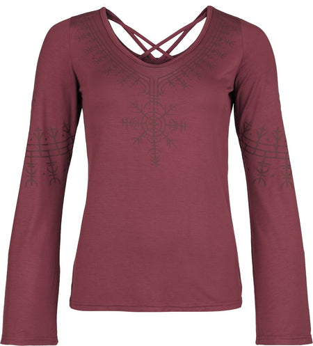 T-shirt manches longues  de Black Premium by EMP - Pagan Roots - Haut Manches Longues Évasées - S à XXL - pour Femme - rouge foncé - Black Premium by EMP