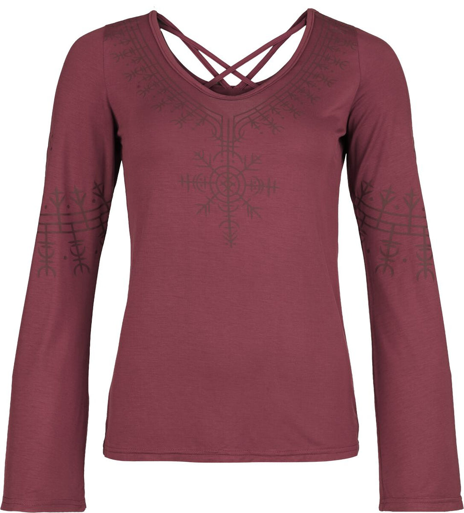 T-shirt manches longues  de Black Premium by EMP - Pagan Roots - Haut Manches Longues Évasées - S à XXL - pour Femme - rouge foncé - Black Premium by EMP