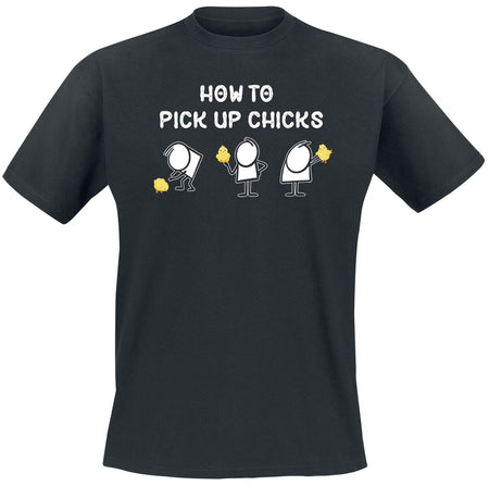 T-Shirt Manches courtes Fun de Slogans - How To Pick Up Chicks - M à XXL - pour Homme - noir - Slogans