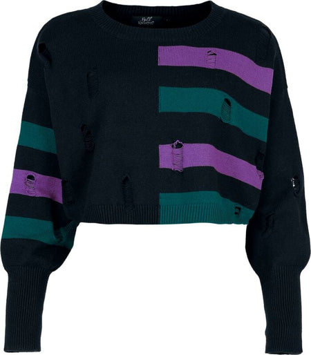 Pull tricoté  de Full Volume by EMP - Cute Morbid - Sweat Court avec Effet Usé - S à XXL - pour Femme - noir - Full Volume by EMP