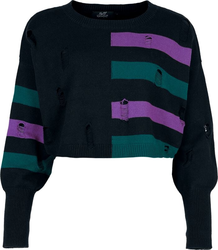 Pull tricoté  de Full Volume by EMP - Cute Morbid - Sweat Court avec Effet Usé - S à XXL - pour Femme - noir - Full Volume by EMP
