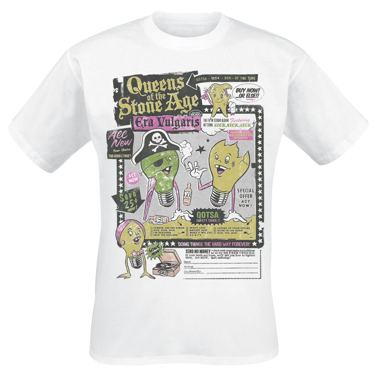 T-Shirt Manches courtes  de Queens Of The Stone Age - Era Vulgaris Mailaway - S à 3XL - pour Homme - blanc - Queens Of The Stone Age
