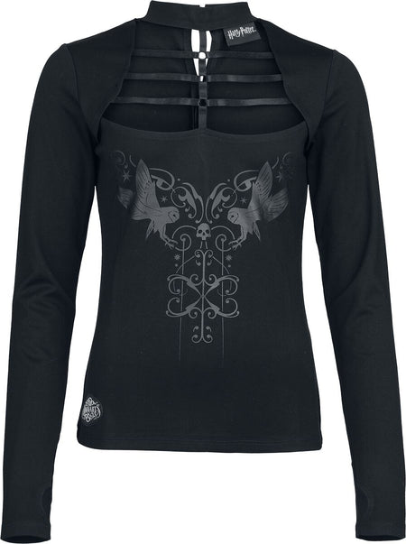 T-shirt manches longues  de Harry Potter - Dark Academia Nocturnal Stroll with Owls - S à XXL - pour Femme - noir - Harry Potter