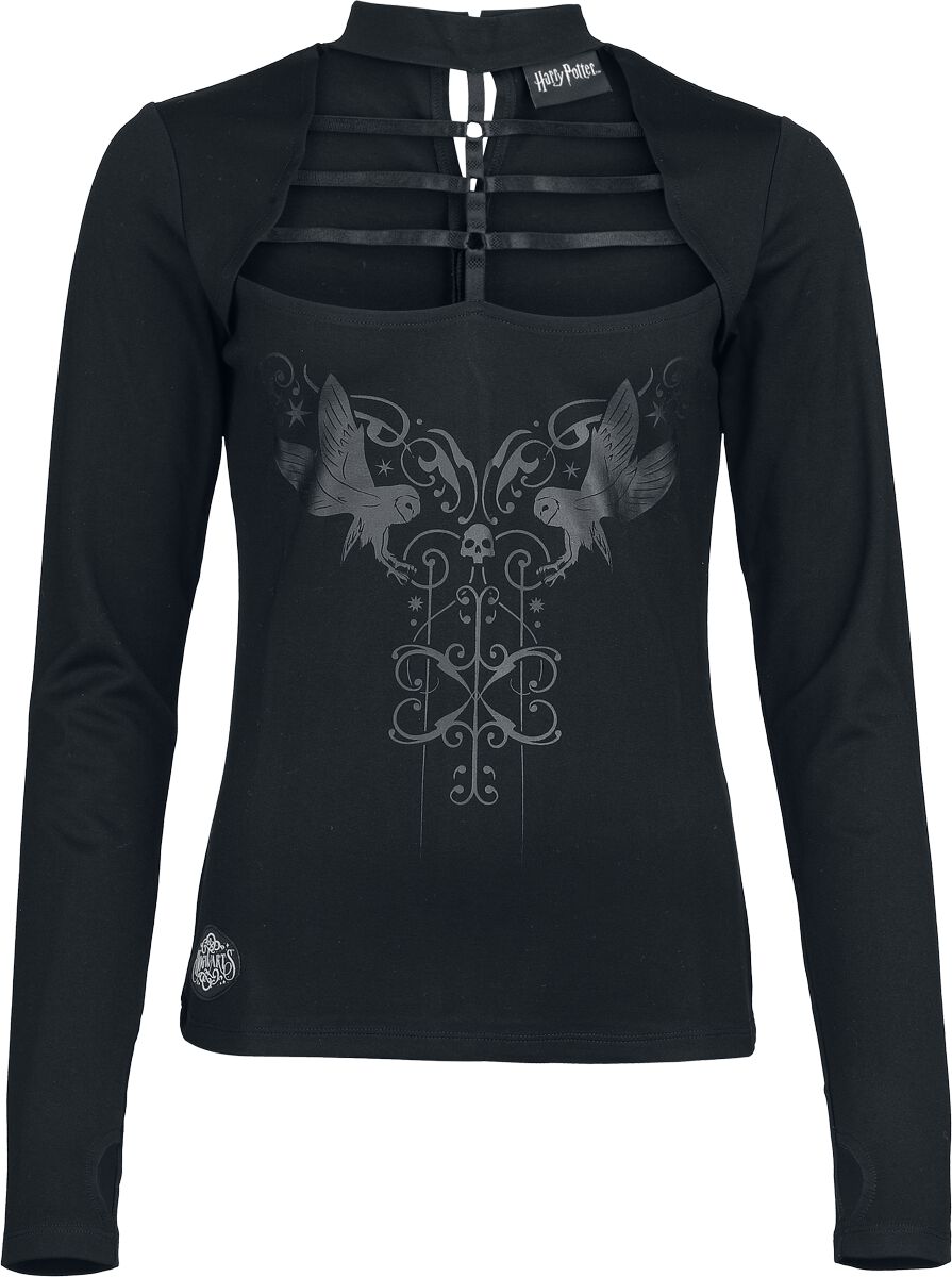 T-shirt manches longues  de Harry Potter - Dark Academia Nocturnal Stroll with Owls - S à XXL - pour Femme - noir - Harry Potter