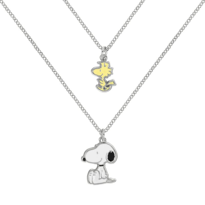 Collier  de Snoopy - Snoopy & Woodstock - Lot de 2 - pour Femme - couleur argent - Snoopy