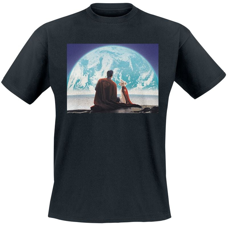 T-Shirt Manches courtes  de Superman - 2025 - Superman Regardant la Terre avec Krypto - S à 3XL - pour Homme - noir - Superman