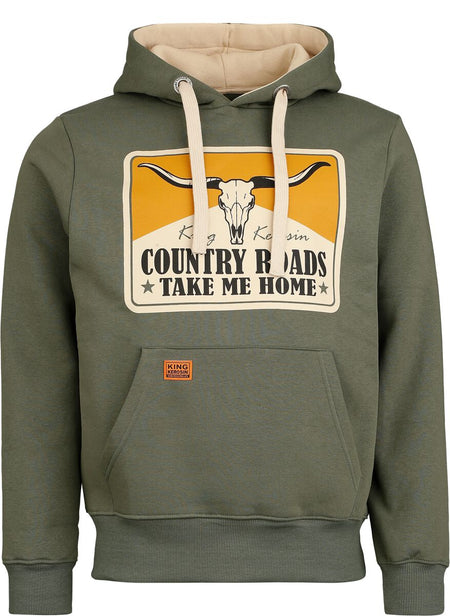 Sweat-shirt à capuche Rockabilly de King Kerosin - Country Roads Hoodie - S à 3XL - pour Homme - olive - King Kerosin
