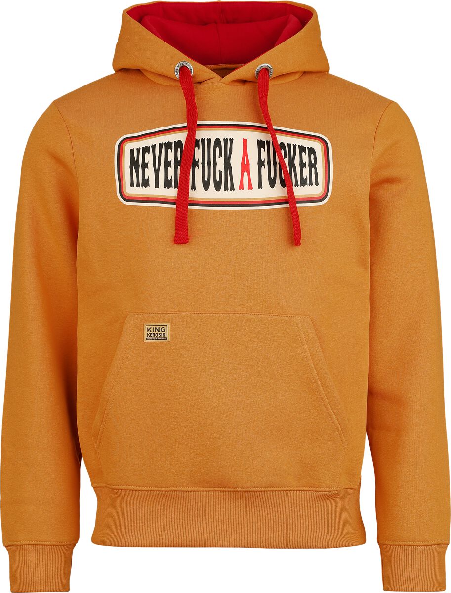 Sweat-shirt à capuche Rockabilly de King Kerosin - Never Fuck a Fucker - Sweat à Capuche - S à L - pour Homme - orange - King Kerosin