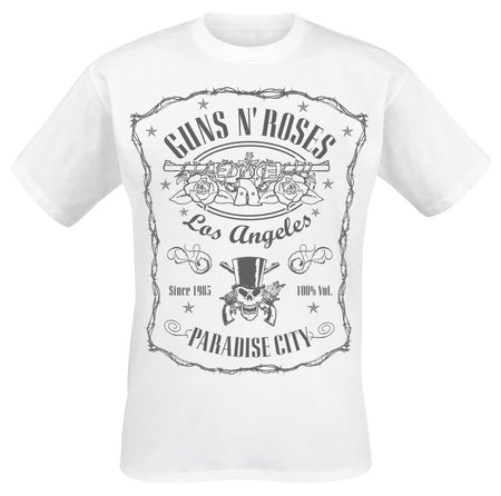 T-Shirt Manches courtes  de Guns N' Roses - Étiquette Paradise City - S à 3XL - pour Homme - blanc - Guns N' Roses