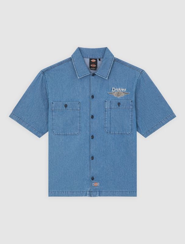 Chemise manches courtes  de Dickies - DICKIES X HARLEY DAVIDSON CHAMBRAY WORK SHIRT - S à XXL - pour Homme - bleu - Dickies