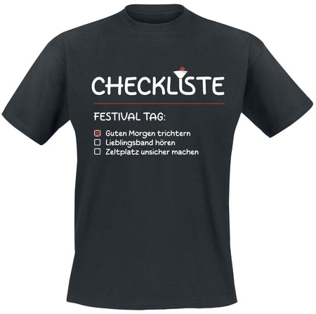 T-Shirt Manches courtes Fun de Slogans - Festival Checklist - M à 3XL - pour Homme - noir - Slogans