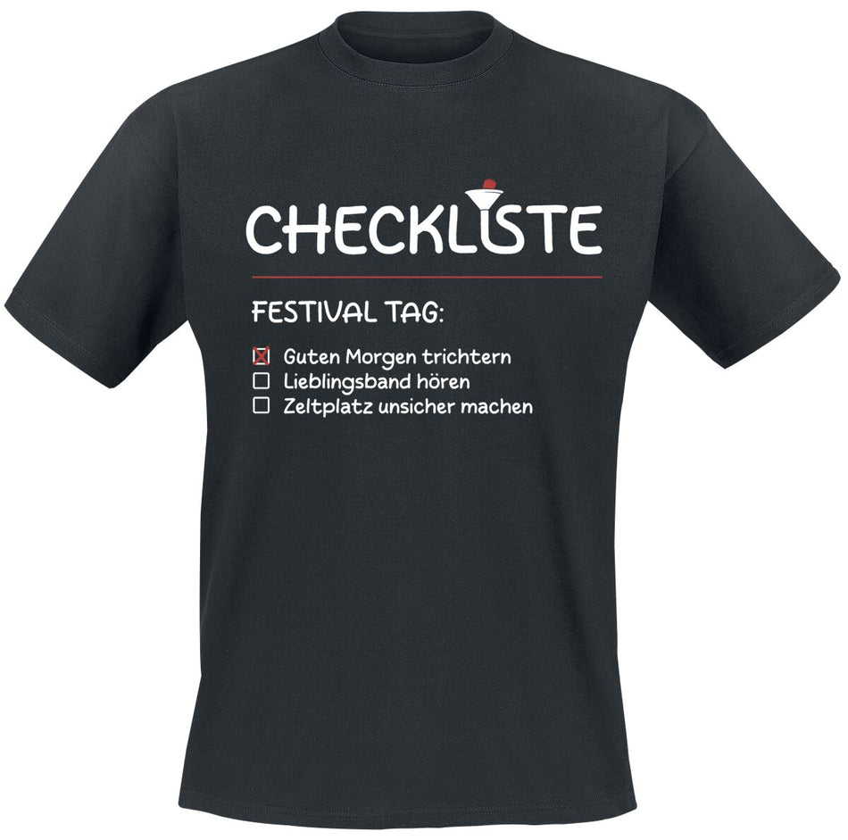 T-Shirt Manches courtes Fun de Slogans - Festival Checklist - M à 3XL - pour Homme - noir - Slogans
