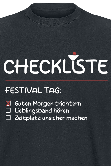 T-Shirt Manches courtes Fun de Slogans - Festival Checklist - M à 3XL - pour Homme - noir - Slogans - View 2