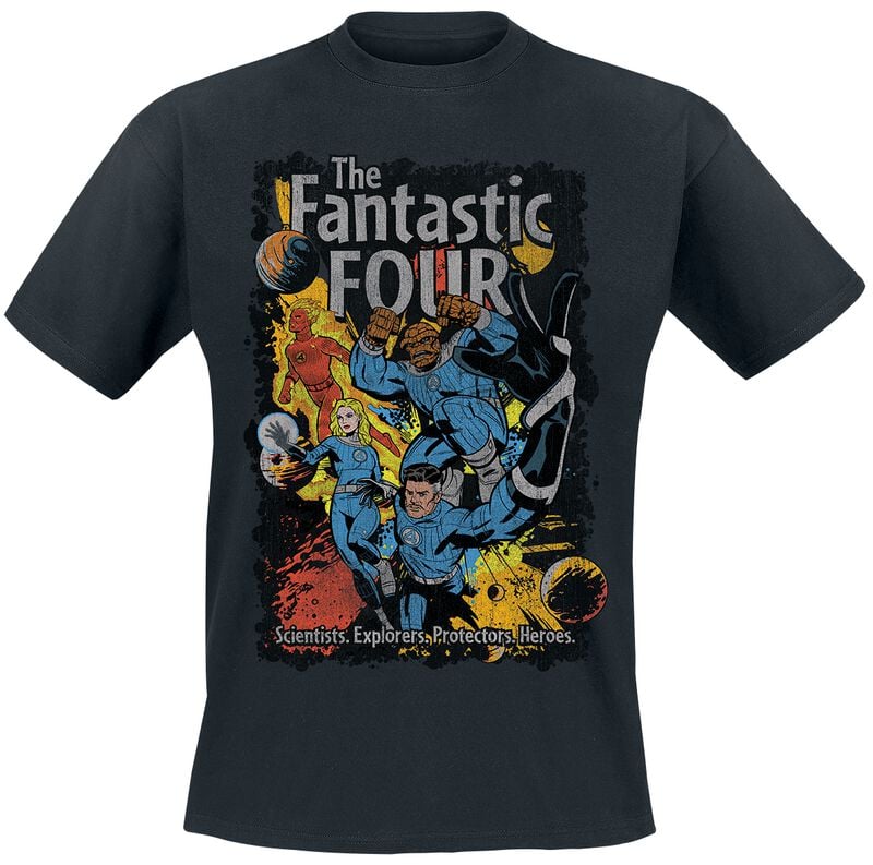 T-Shirt Manches courtes Disney de Les Quatre Fantastiques - Scientists Explorers Protectors Heroes - S à XXL - pour Homme - noir - Les Quatre Fantastiques