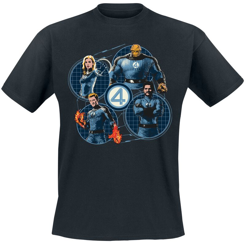 T-Shirt Manches courtes Disney de Les Quatre Fantastiques - Group Grid Circle - S à XXL - pour Homme - noir - Les Quatre Fantastiques