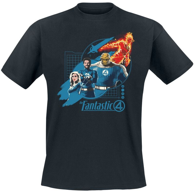 T-Shirt Manches courtes Disney de Les Quatre Fantastiques - Group Blue Grid - S à XXL - pour Homme - noir - Les Quatre Fantastiques