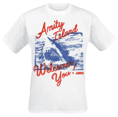 T-Shirt Manches courtes  de Jaws - Amity Island Welcomes You - Oversize - S à XXL - pour Homme - blanc - Jaws