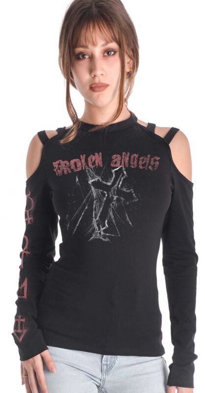 T-shirt manches longues Gothic de Alchemy England - Haut femme à manches longues Broken Angels – Bulma - S à XXL - pour Femme - noir - Alchemy England