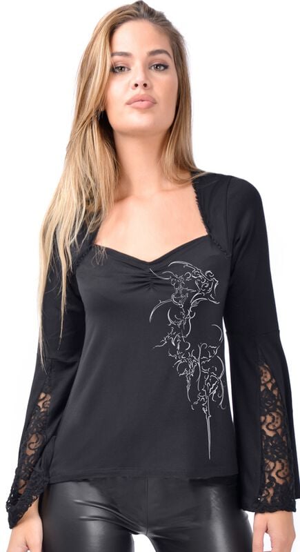 T-shirt manches longues Gothic de Outer Vision - Angel Prayer – Top pour femme – Azahara - S à XXL - pour Femme - noir - Outer Vision