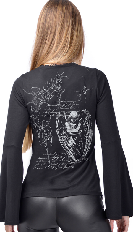 T-shirt manches longues Gothic de Outer Vision - Angel Prayer – Top pour femme – Azahara - S à XXL - pour Femme - noir - Outer Vision - View 2