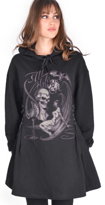 Robe courte Gothic de Alchemy England - Robe pour femme « Hallow’s Eve » – Agatha (noir uni) - S à XXL - pour Femme - noir - Alchemy England
