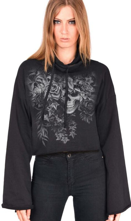 Sweat-shirt à capuche Gothic de Alchemy England - Sweat court « Skull Plant » – Gallow - S à XXL - pour Femme - noir - Alchemy England