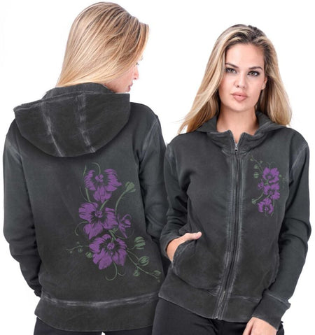 Sweat-shirt zippé à capuche  de Outer Vision - Pink Orchids – Sweat à capuche pour femme (effet tie-dye) - S à XL - pour Femme - anthracite - Outer Vision