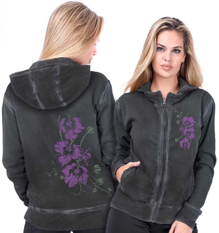 Sweat-shirt zippé à capuche  de Outer Vision - Pink Orchids – Sweat à capuche pour femme (effet tie-dye) - S à XL - pour Femme - anthracite - Outer Vision