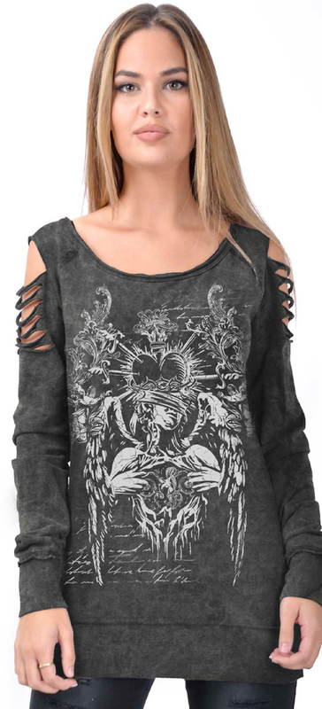 Sweat-shirt Gothic de Outer Vision - Top manches longues pour femme – Gill - S à XL - pour Femme - gris foncé - Outer Vision - View 2