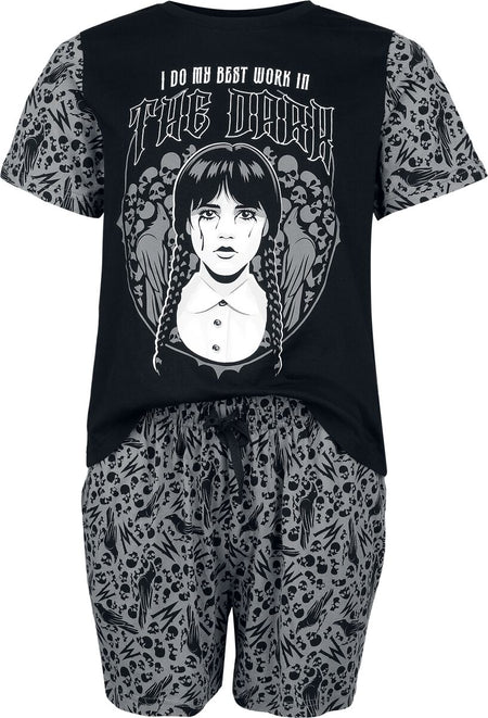 Pyjama  de Wednesday - Mercredi - I do my best work in the dark - S à 3XL - pour Femme - noir - Wednesday