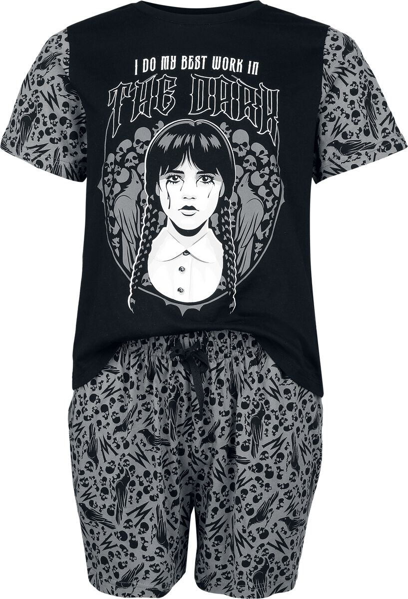 Pyjama  de Wednesday - Mercredi - I do my best work in the dark - S à 3XL - pour Femme - noir - Wednesday