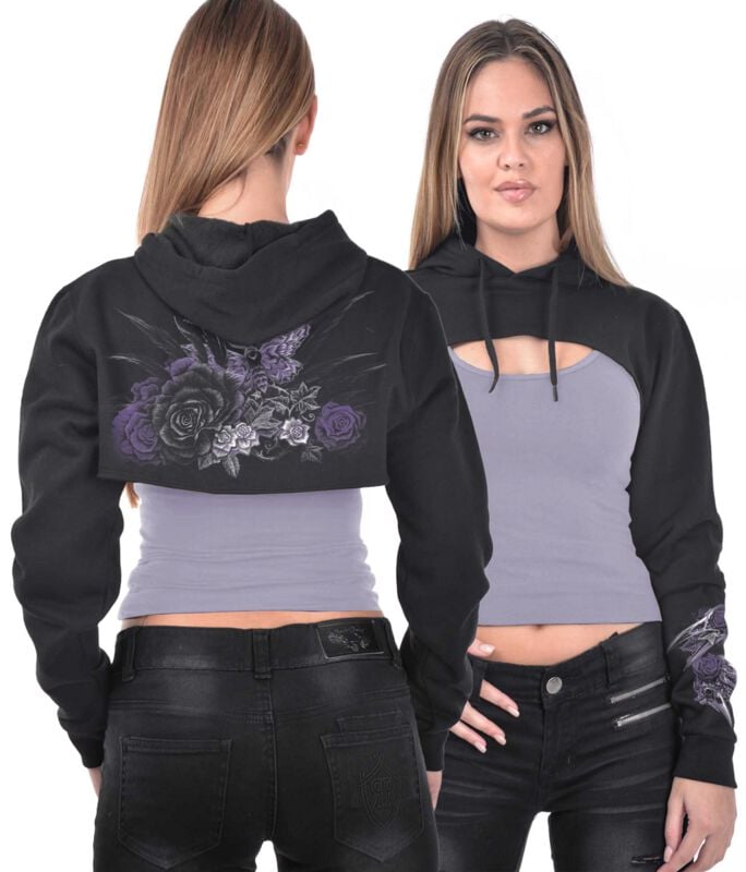 Sweat-shirt à capuche Gothic de Alchemy England - Sweat à capuche super court « Reborn Nature » – Doris - S à XXL - pour Femme - noir - Alchemy England