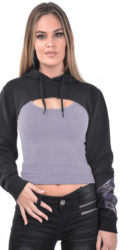 Sweat-shirt à capuche Gothic de Alchemy England - Sweat à capuche super court « Reborn Nature » – Doris - S à XXL - pour Femme - noir - Alchemy England - View 2