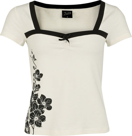 T-Shirt Manches courtes Rockabilly de Pussy Deluxe - Asia Dreams - Blossom - Haut - S à XXL - pour Femme - blanc cassé - Pussy Deluxe