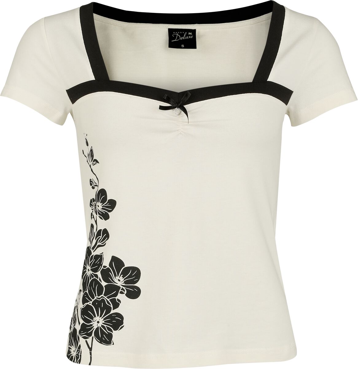 T-Shirt Manches courtes Rockabilly de Pussy Deluxe - Asia Dreams - Blossom - Haut - S à XXL - pour Femme - blanc cassé - Pussy Deluxe