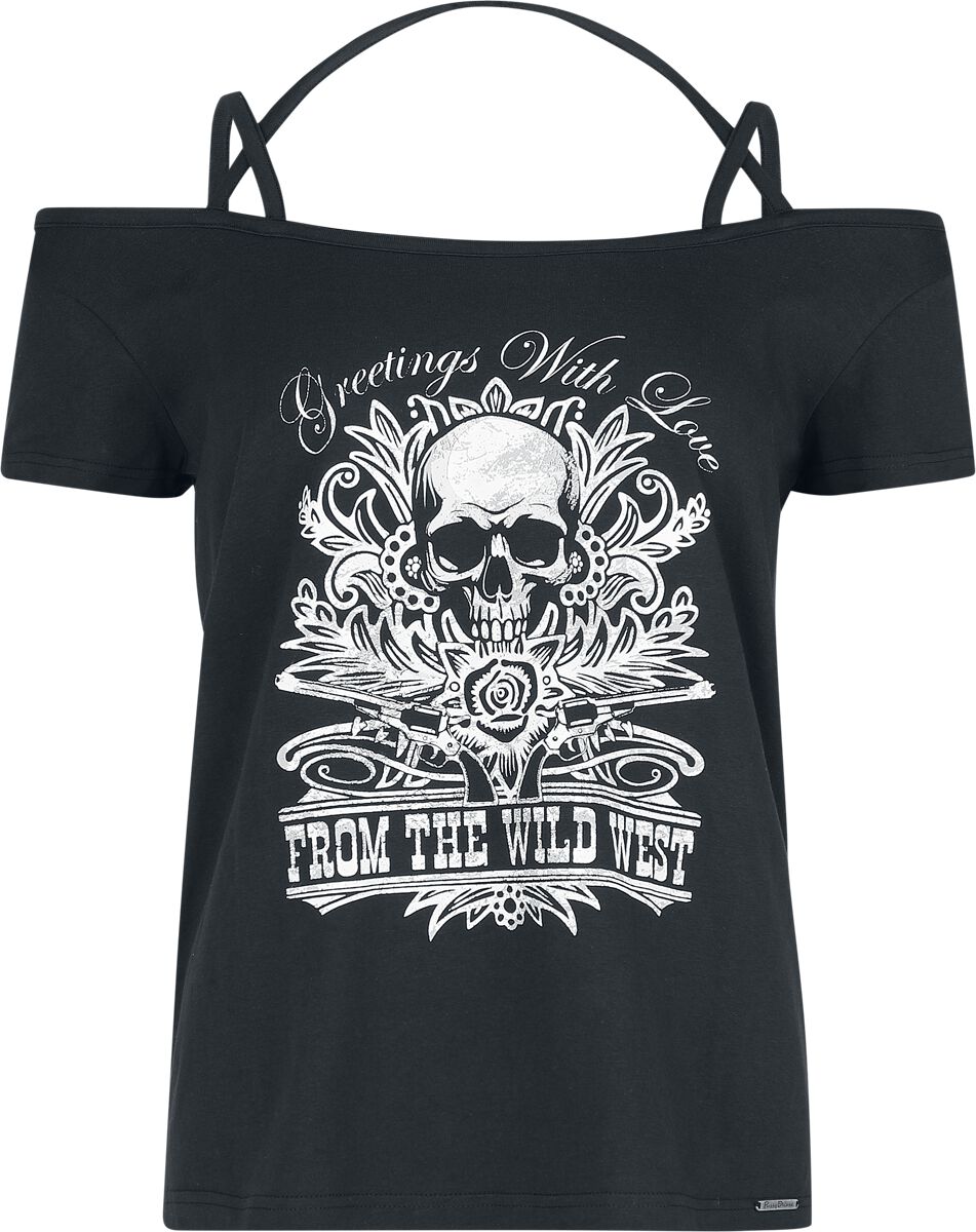 T-Shirt Manches courtes Rockabilly de Pussy Deluxe - Wild West Skull Shirt - S à XXL - pour Femme - noir - Pussy Deluxe
