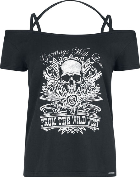 T-Shirt Manches courtes Rockabilly de Pussy Deluxe - Wild West Skull Shirt - S à XXL - pour Femme - noir - Pussy Deluxe