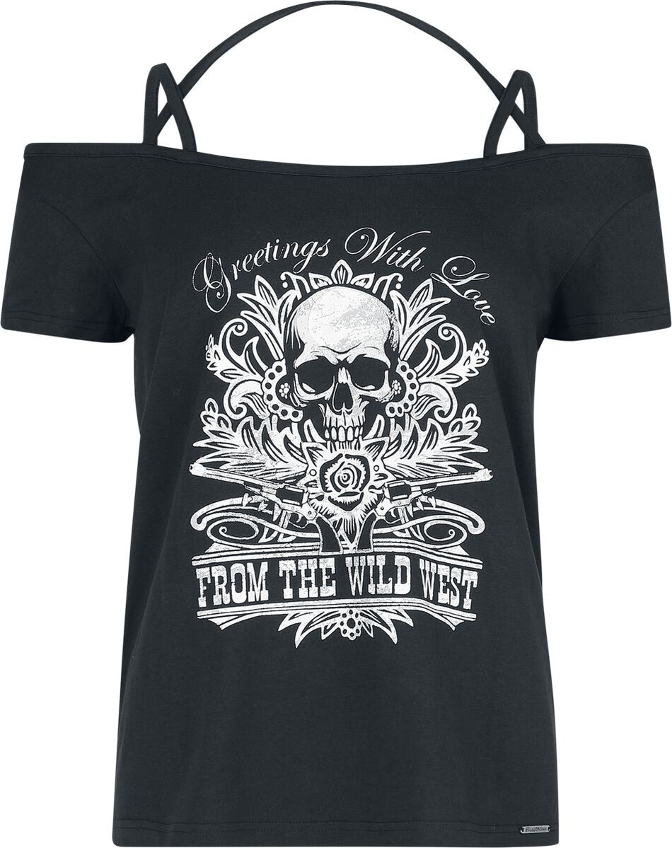 T-Shirt Manches courtes Rockabilly de Pussy Deluxe - Wild West Skull Shirt - S à XXL - pour Femme - noir - Pussy Deluxe