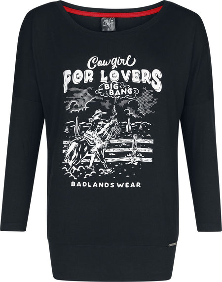 T-shirt manches longues Rockabilly de Pussy Deluxe - Wild West For Lovers - Haut Manches Longues - S à XXL - pour Femme - noir - Pussy Deluxe